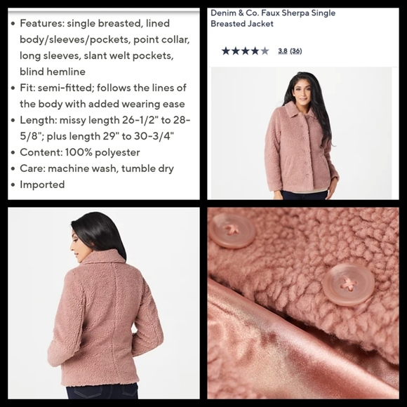 Denim+Company Sherpa Jacket Size M Color Mauve - Picture 2 of 15